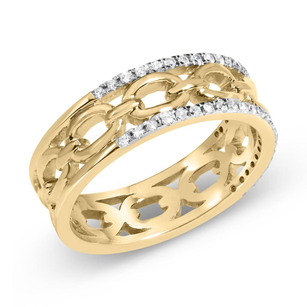 10K Yellow Gold 1/5 Cttw Diamond Two Row Cuban Link Ring Ring Size-7.0