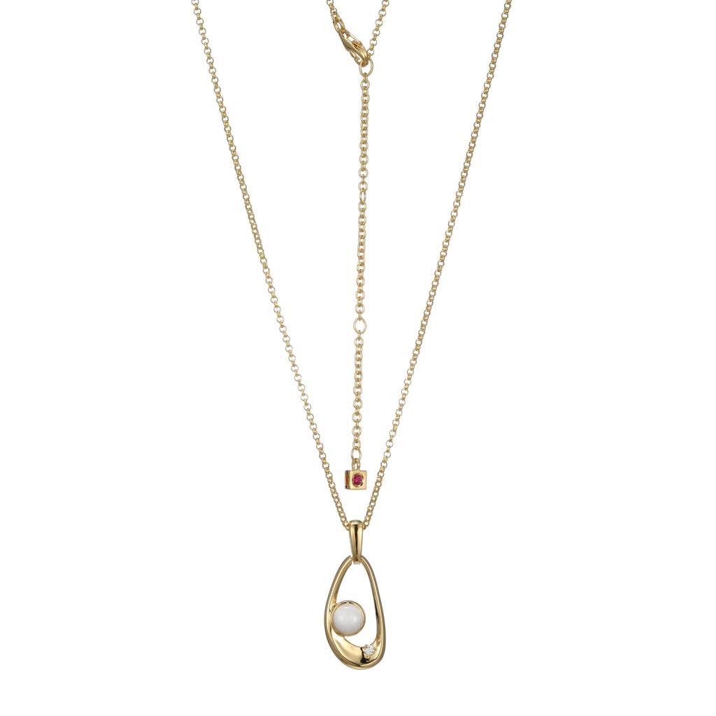 N30LBW0-Y Satellite White Moonstone and Moissanite Pendant Necklace