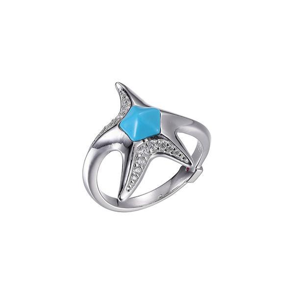 RR4LA89AZ-W-9 Sterling Silver Simulated Turquoise and Cubic Zirconia Ring Size 9
