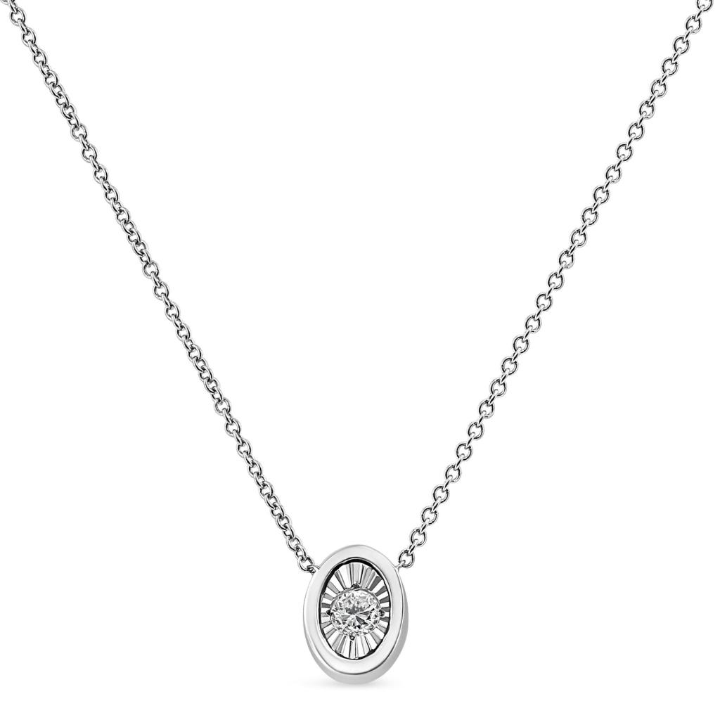 10K White Gold 1/10 Cttw Miracle Set Round-Cut Diamond 18" Pendant Necklace - Oval