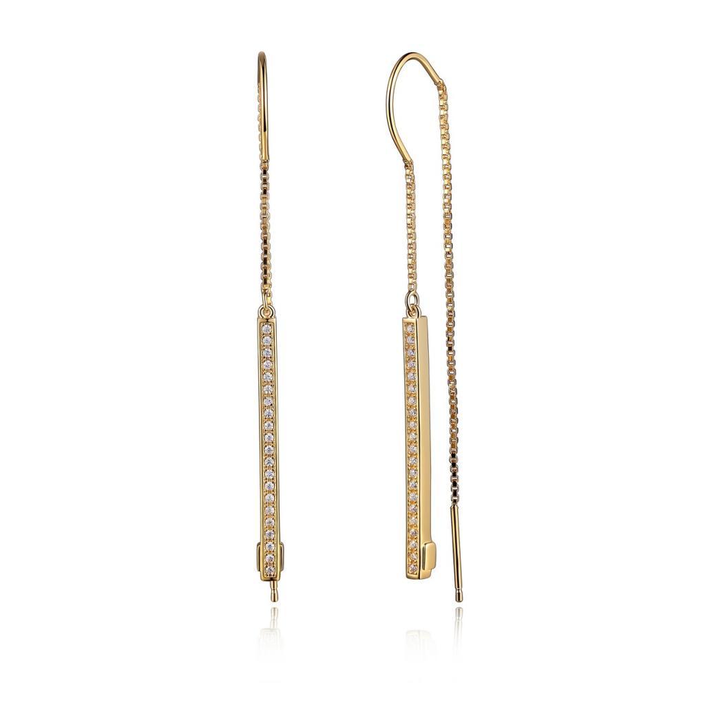 E32LC69-Y Stilleto Cubic Zirconia Bar Threader Earrings