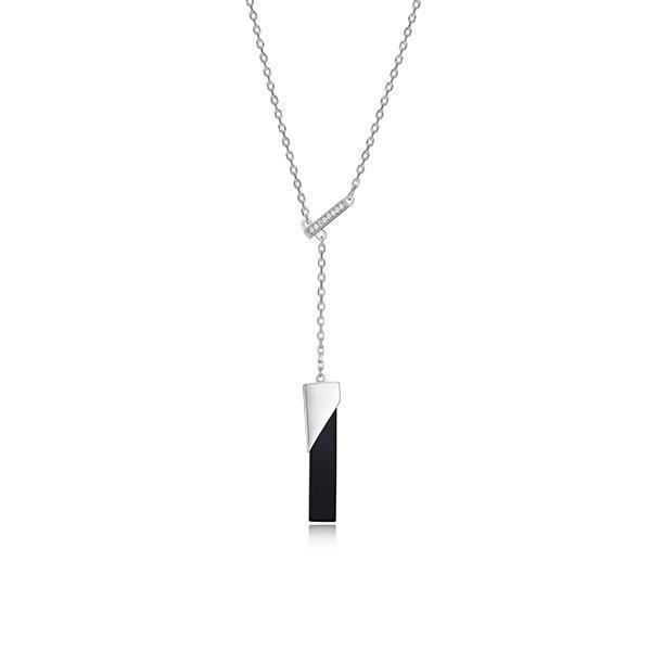 NR0LBN5-W "Spatial" Sterling Silver Agate and Lariat Cubic Zirconia Necklace