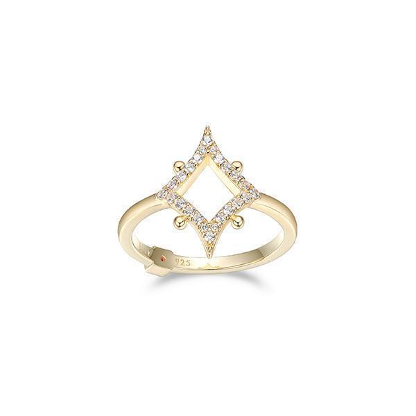 R34LADE-Y-8 "Stellar" Sterling Silver Gold Plated Rhombus with Pave Cubic Zirconia Ring - Gold