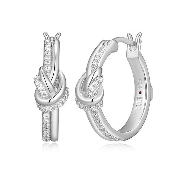 ER2LCV500-W Sterling Silver  UNITY Cubic Zirconia 20mm Knot Hoop Earrings