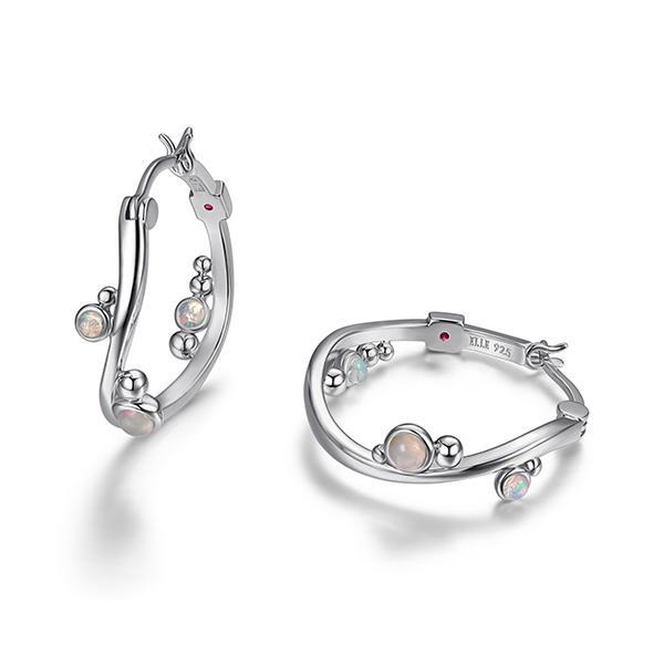 ER2LCAV31-W Sterling Silver PIXIE DUST 24mm Genuine Opal Hoop Earrings