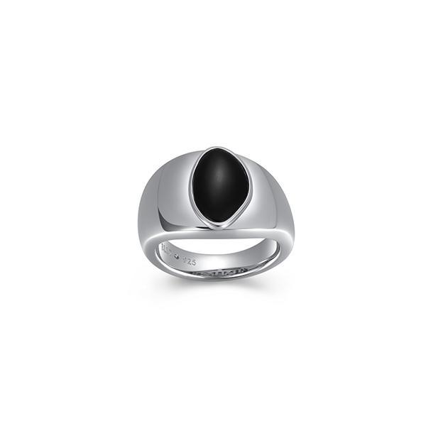 RR4LAGS27-W-6 Sterling Silver PEBBLE Triangle Black Agate Wide Ring Size 6