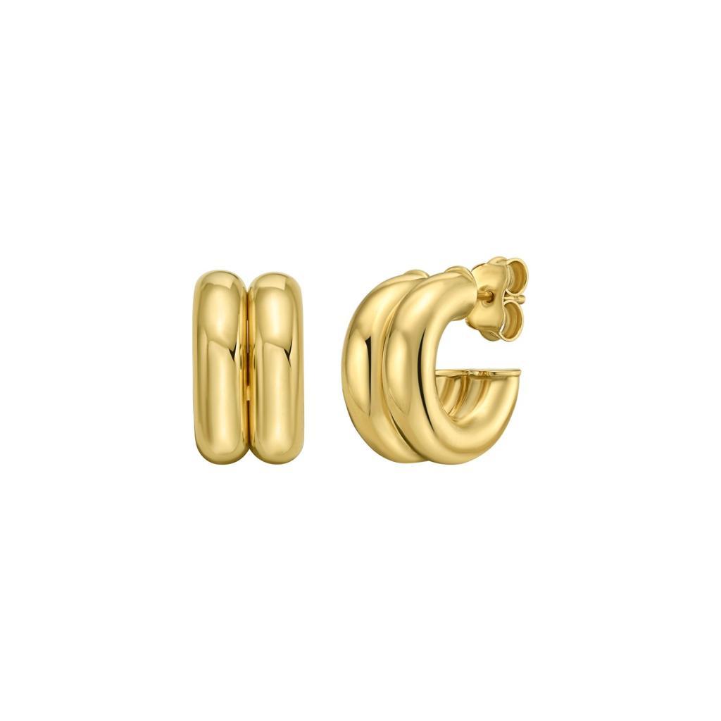 14K Yellow Gold Puffed Double Row C Hoop Earrings