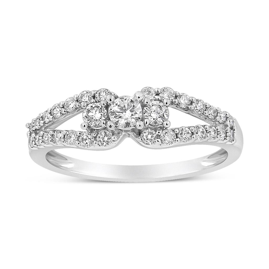 10K White Gold 1/2 Cttw Round Cut Diamond Three Stone Split Shank Band Ring (H-I Color, SI1-SI2 Clarity) Ring Size-6.0