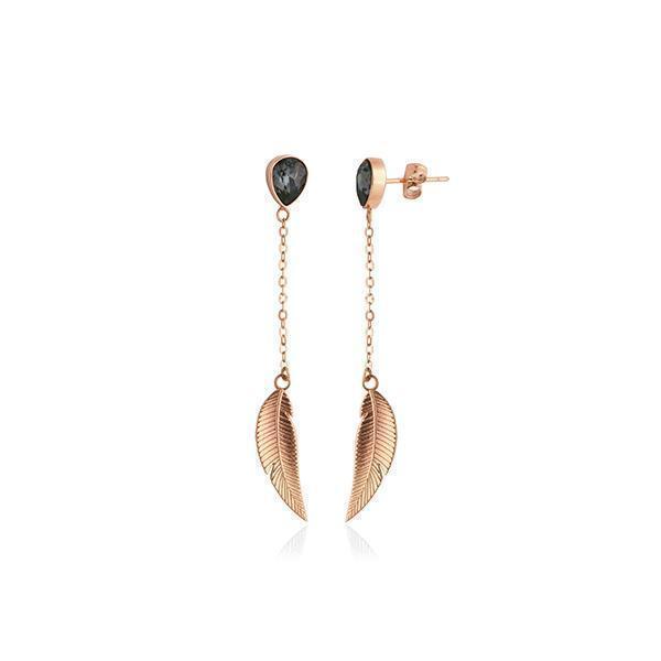 CJ Steelx Dangle Leaf Earring in IP Rose Gold