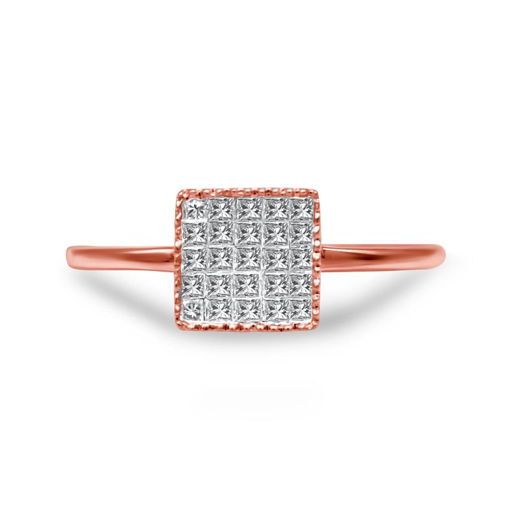 10K Rose Gold 1/3 Cttw Invisible Set Princess Cut Diamond Composite Square Shape Ring for Women (H-I color, I1-I2 clarity) Ring Size-6.0