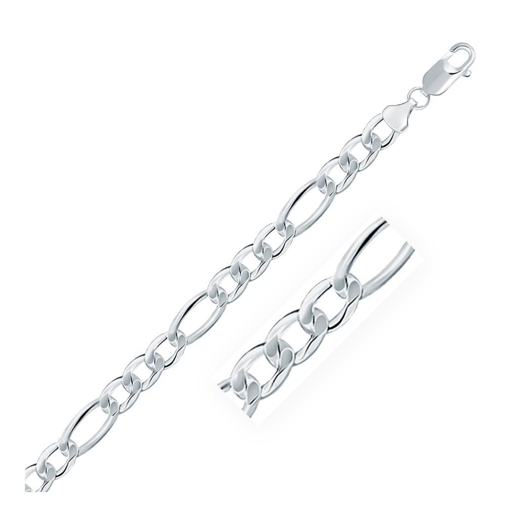 Rhodium Plated Sterling Silver Figaro Style Chain (8.10 mm) -20"