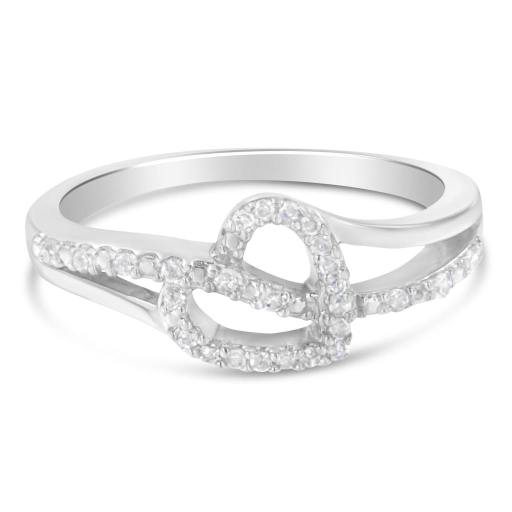 .925 Sterling Silver 1/8 Cttw Diamond Open Heart Leaf Curvy Bypass Accent Fashion or Promise Ring (I-J Color, I2-I3 Clarity) Ring Size-8.0