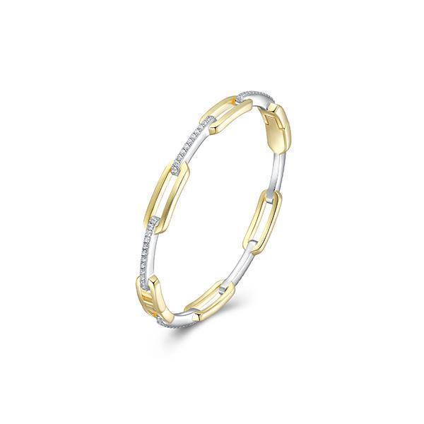 BS1Q19P-2T Sterling Silver "Paperclip" Link Hinge with Cubic Zirconia Bangle