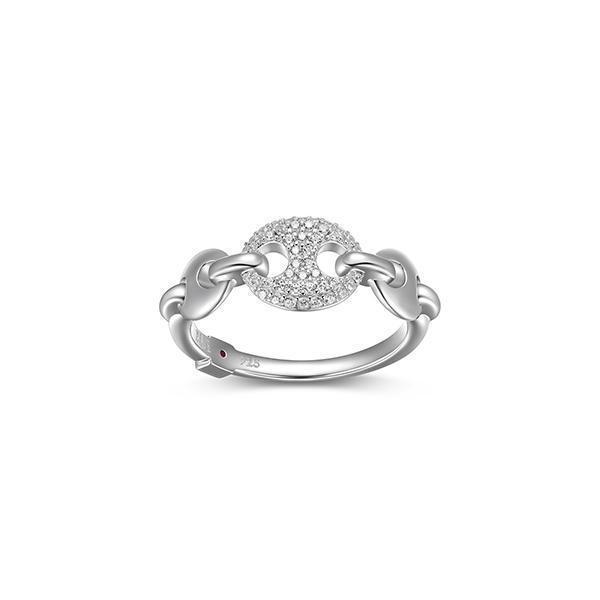 RR4LAGL-W-7 "Espion" Sterling Silver Marine Link with Pave Cubic Zirconia Ring - Silver