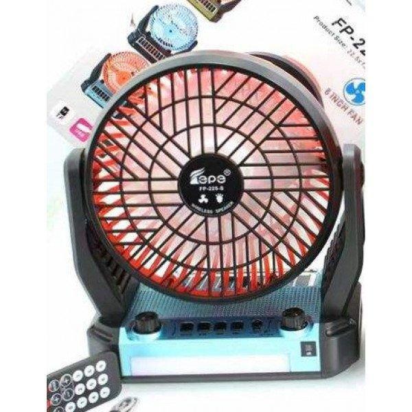 Desktop Cooling Fan Portable Bluetooth Speaker with Solar Charge, LED Light, FM Radio, Multi Feature Speakers KIFP225 for Universal Cell Phone And Bluetooth Device - Blue