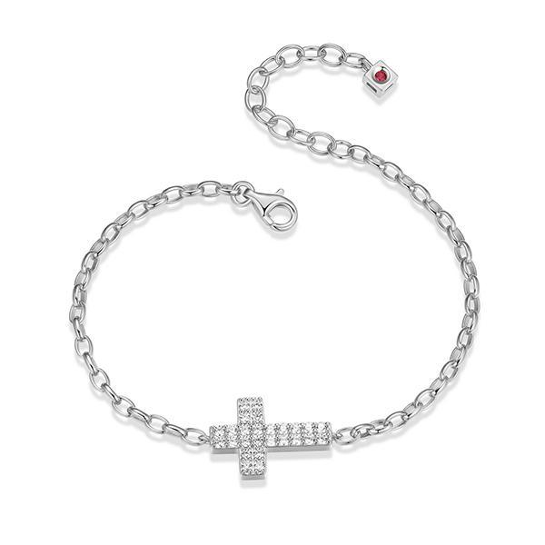 BR1LAQ00-W-6.5 Humanity Cubic Zirconia Sideway Cross Bracelet Size 6.5