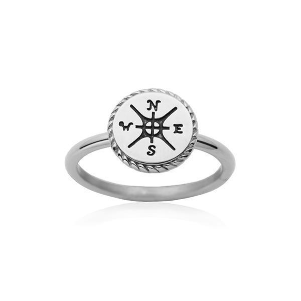 CJ Steelx "NSEW" Compass Ring- Silver - Size 6