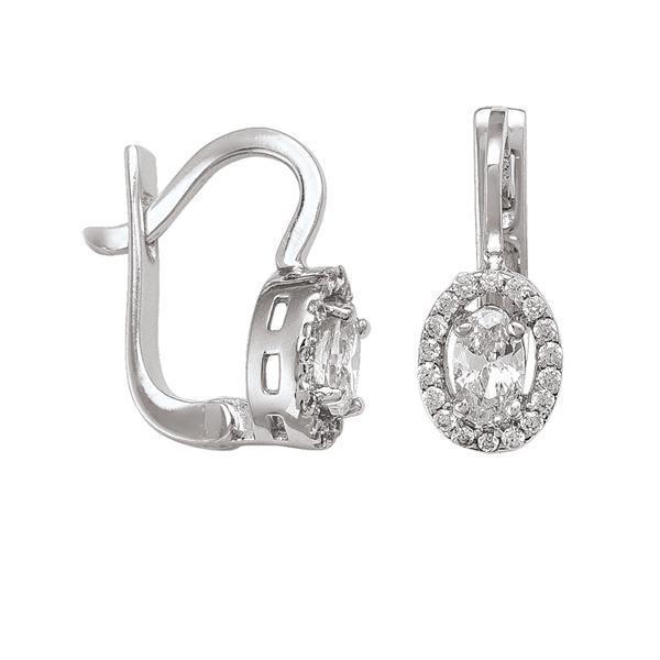 10K Silver Cubic Zirconia Oval Shaped Hoop Earrings