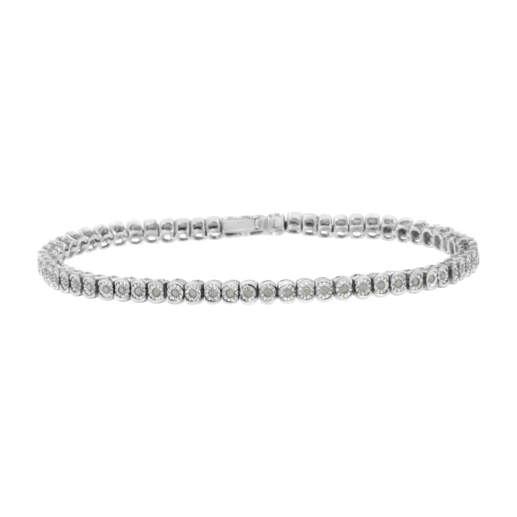 .925 Sterling Silver  1/2 Cttw Miracle-Set Diamond Round Half Bezel 7 Tennis Bracelet (I-J Color, I2-I3 Clarity)