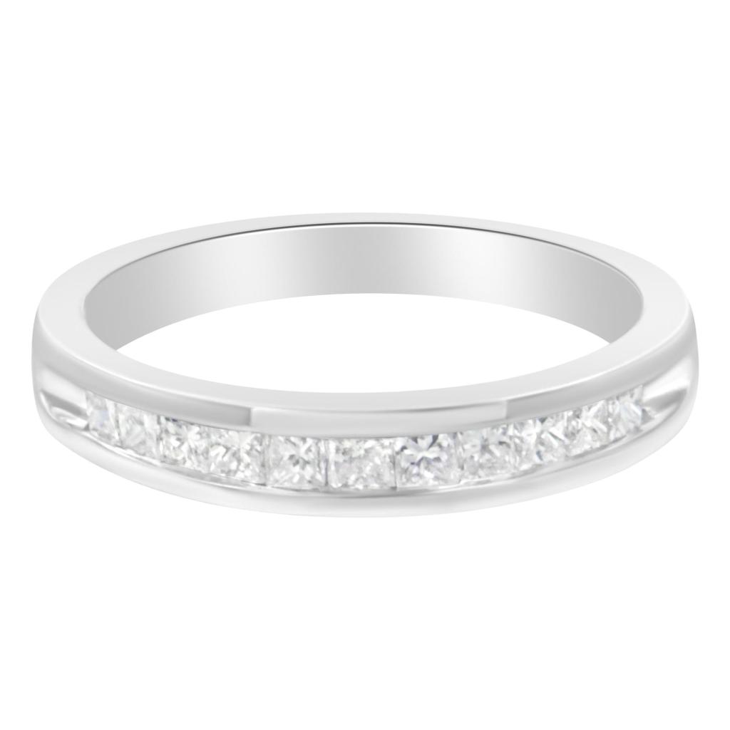 .925 Sterling Silver 1/2 Cttw Princess-Cut Diamond Channel-Set Half-Eternity Wedding or Anniversary Band Ring (H-I Color, I2 Clarity) Ring Size-8.0