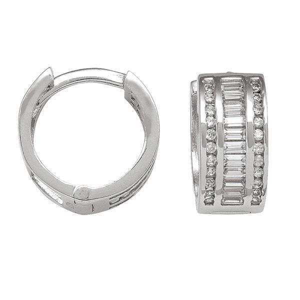 10K Silver Cubic Zirconia Round Hoop Earrings - 10KW