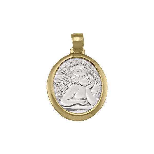18K Two Tone Oval Thinking Angel Pendant - 2.6 gm - 2T