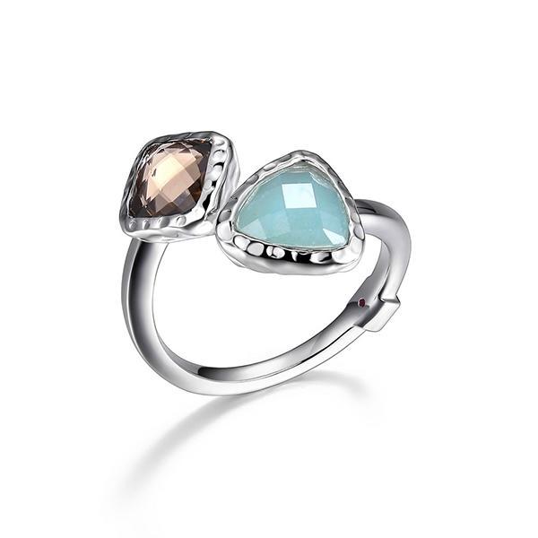 RR4LA7PAL-W-8 Sterling Silver Genuine Smoky Quartz and Green Amazonite Bypass Ring Size 8