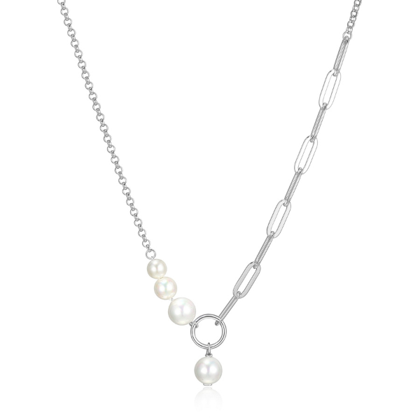NR0LBKKB-W Gem Clip White Shell Pearl Necklace