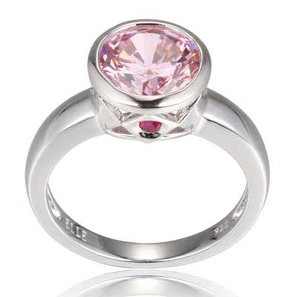 RR4L87806-W-7 Sterling Silver Pink Cubic Zirconia Bezel Set Ring Size 7