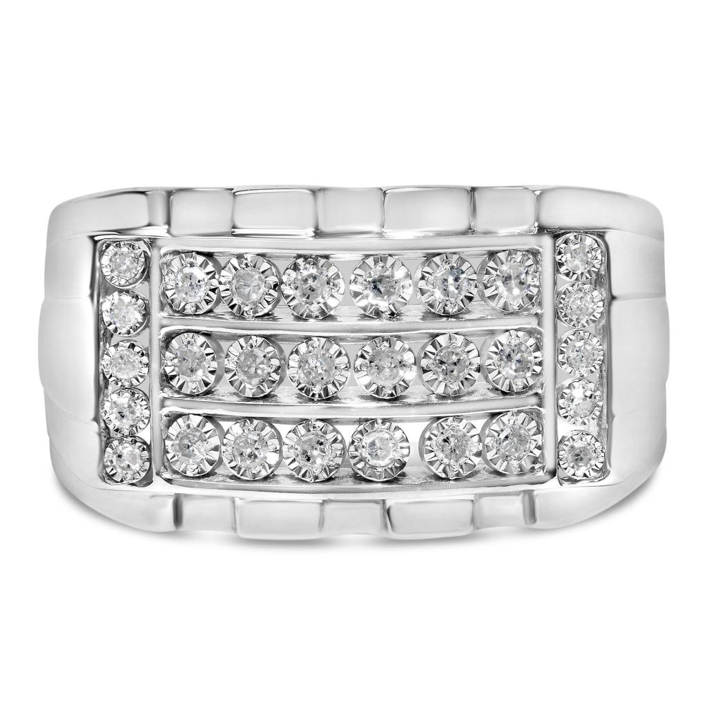 .925 Sterling Silver 1/4 Cttw Diamond Three Row Channel Band Ring (I-J Color, I3 Clarity) - Size 10 Ring Size-9.0