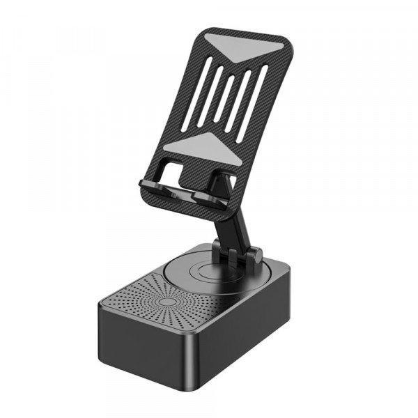 2-in-1 Bluetooth Wireless Speaker and Foldable Rotating Phone Stand With Anti-Slip Pads - Black