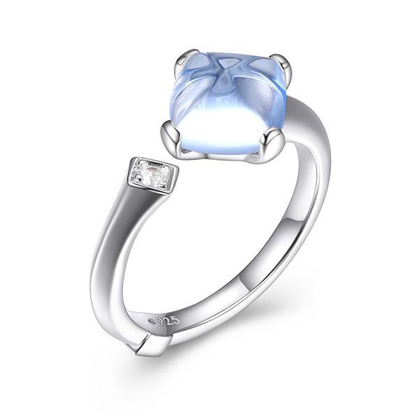 RR4LABRBV-W-8 Sterling Silver  Marble Cushion Cut Synthetic Blue Crystal and Cubic Zirconia Open Ring Size 8