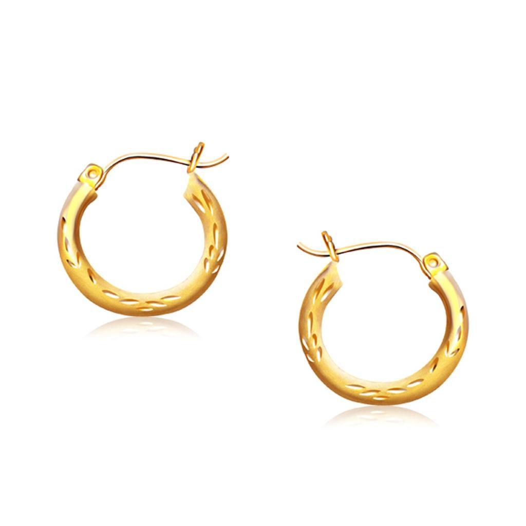 14k Yellow Gold Fancy Diamond Cut Hoop Earrings (3x15mm)