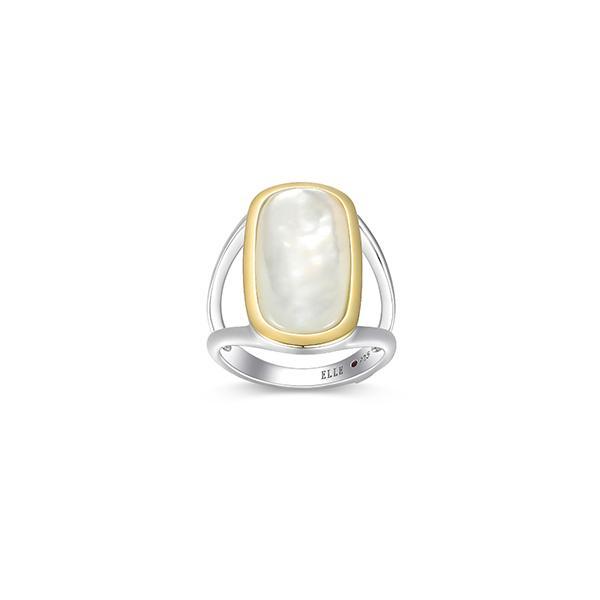 RR4LAJ3A9-2T-7 Sterling Silver ALLURE Emerald Cushion Shape Mother of Pearl Two Tone Statement Ring Size 7