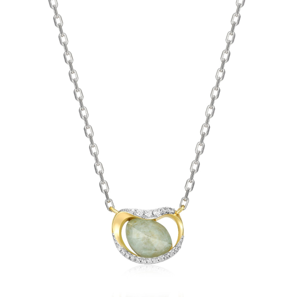 NR0LBX39-2T Treasure CZ Crystal and Amazonite Kidney Shape Two Tone Necklace