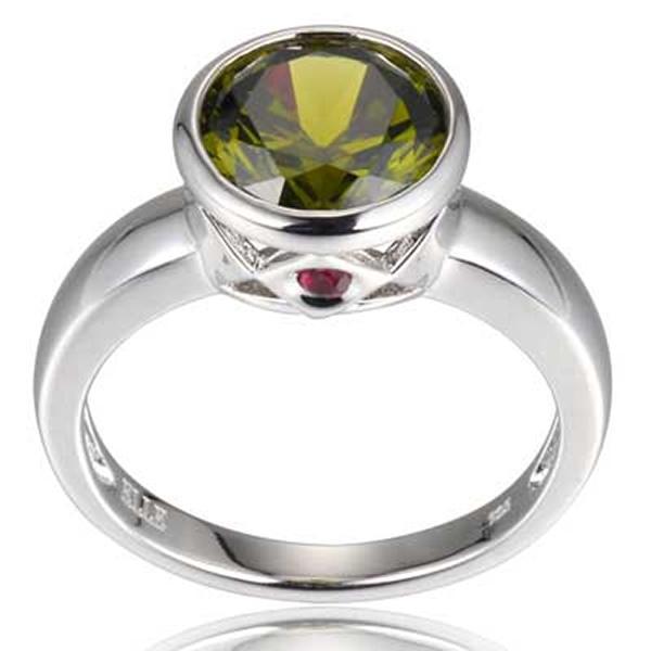 RR4L87840-W-8 Sterling Silver Black Olive Cubic Zirconia Bezel Set Ring Size 8