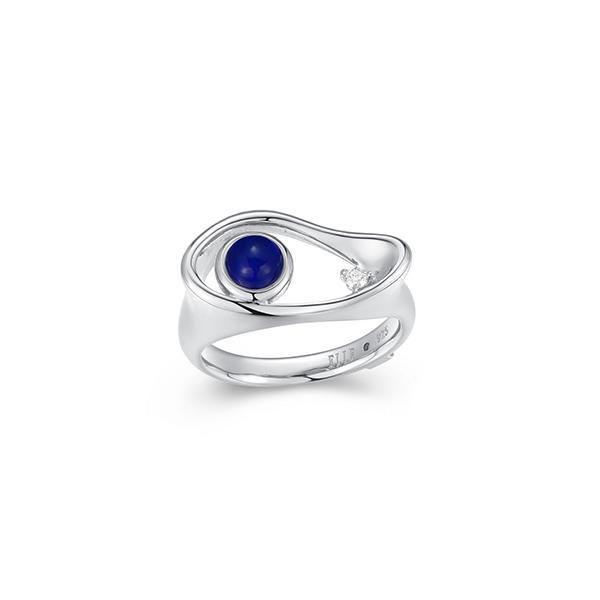 RR4LAGY31-W-7 Sterling Silver SATELITE 5mm Blue Opal Kidney Shape Ring Size 7