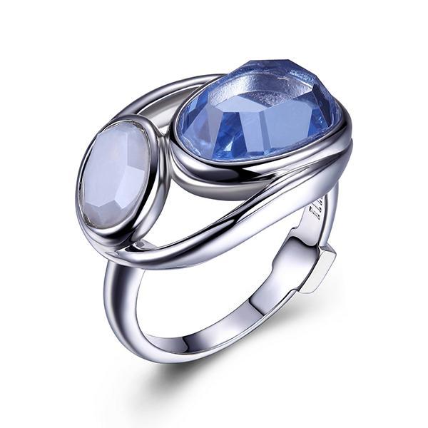 RR4LA4FBV-W-6 Sterling Silver SUGAR MELON Simulated Blue Quartz and Blue Lace Agate Ring Size 6