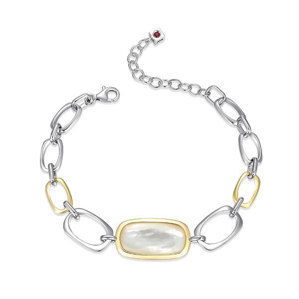 BR1LAPAA-2T-6.5 Allure Emerald Cushion Mother of Pearl Link Two Tone Bracelet Size 6.5