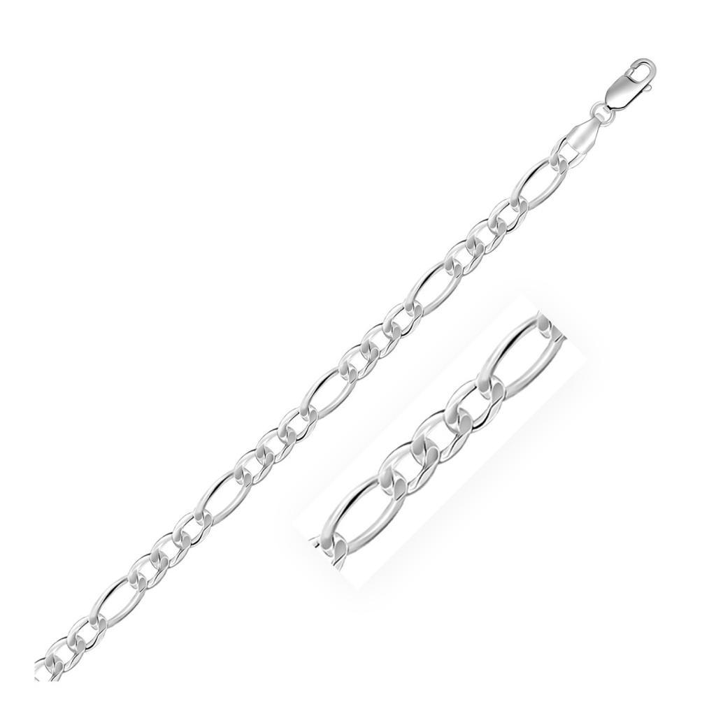 Rhodium Plated Sterling Silver Figaro Style Chain (5.40 mm) -20"