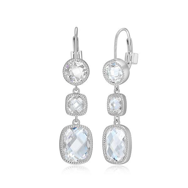 ER2LCTT00-W Sterling Silver ESSENCE Multishape Checkboard Cut Leverback Dangle Earrings