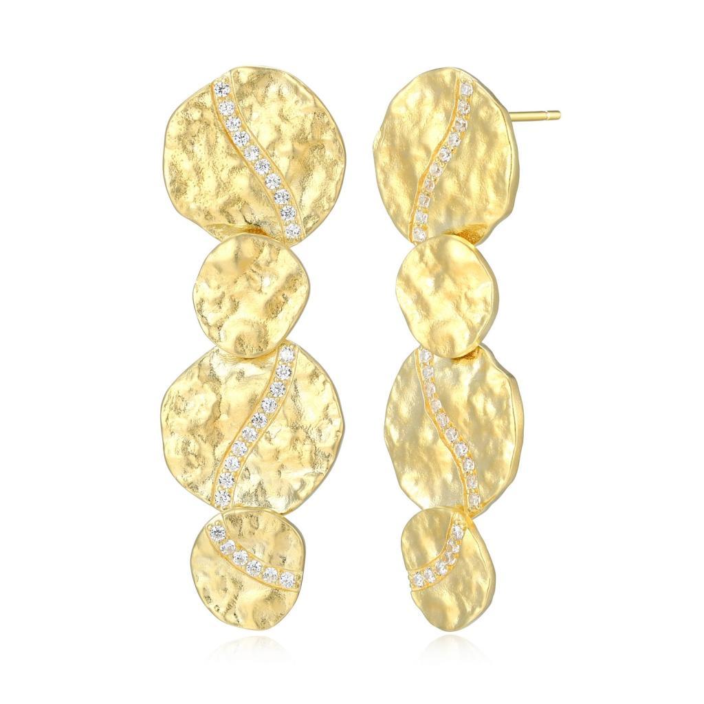 E32LCTX-Y Galaxy Multi-Size Round Disc Cubic Zirconia Long Drop Stud Earrings