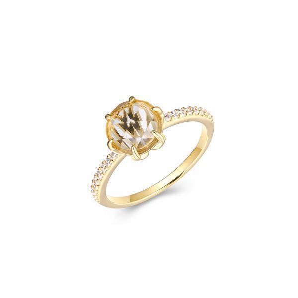 Fleur De Vie Diamondlite Cubic Zirconia and Green Amethyst Ring - Gold - Size 7