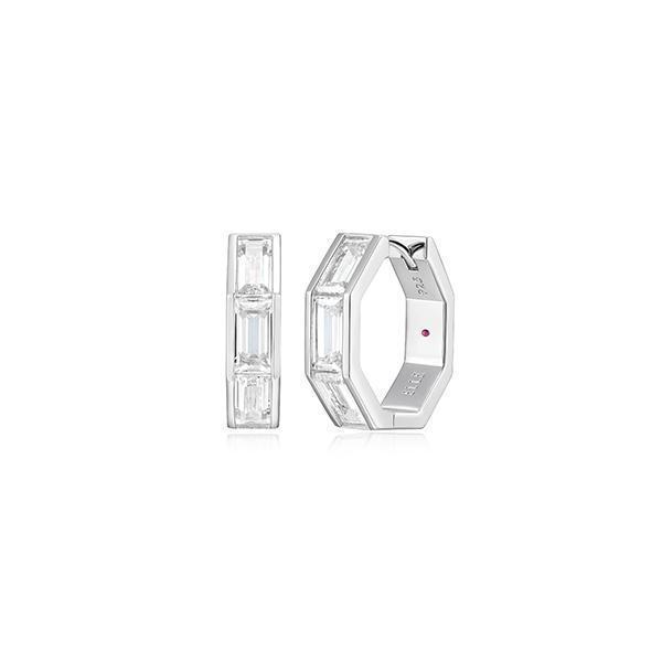 ER2LCSF-W "Baguette" Straight Baguette Cubic Zirconia Octagon Shape Hoop Earrings