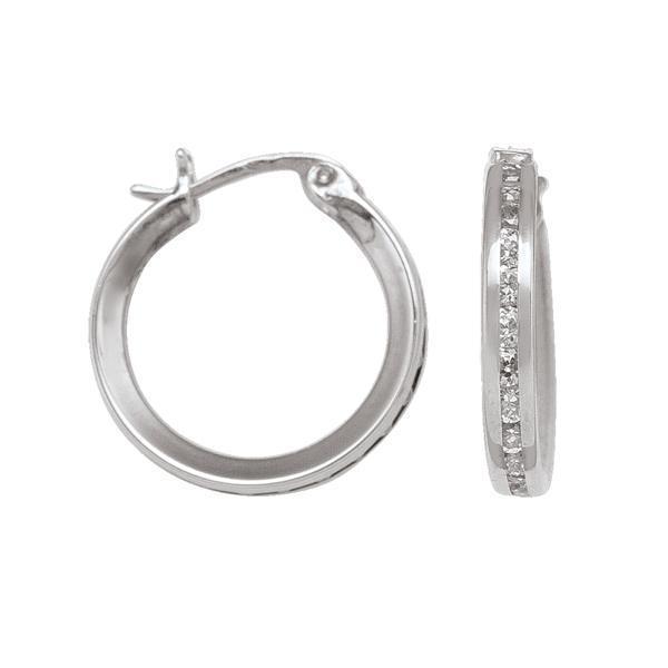 10K Silver Cubic Zirconia Hoop Earrings - 10KW