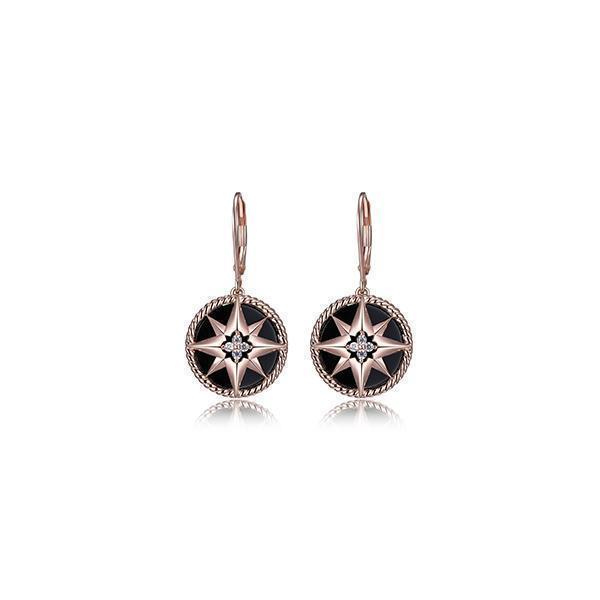 ECGS2Q06P-R Sterling Silver "STELLA" Star Dangle Lever Back Earrings with Cubic Zirconia