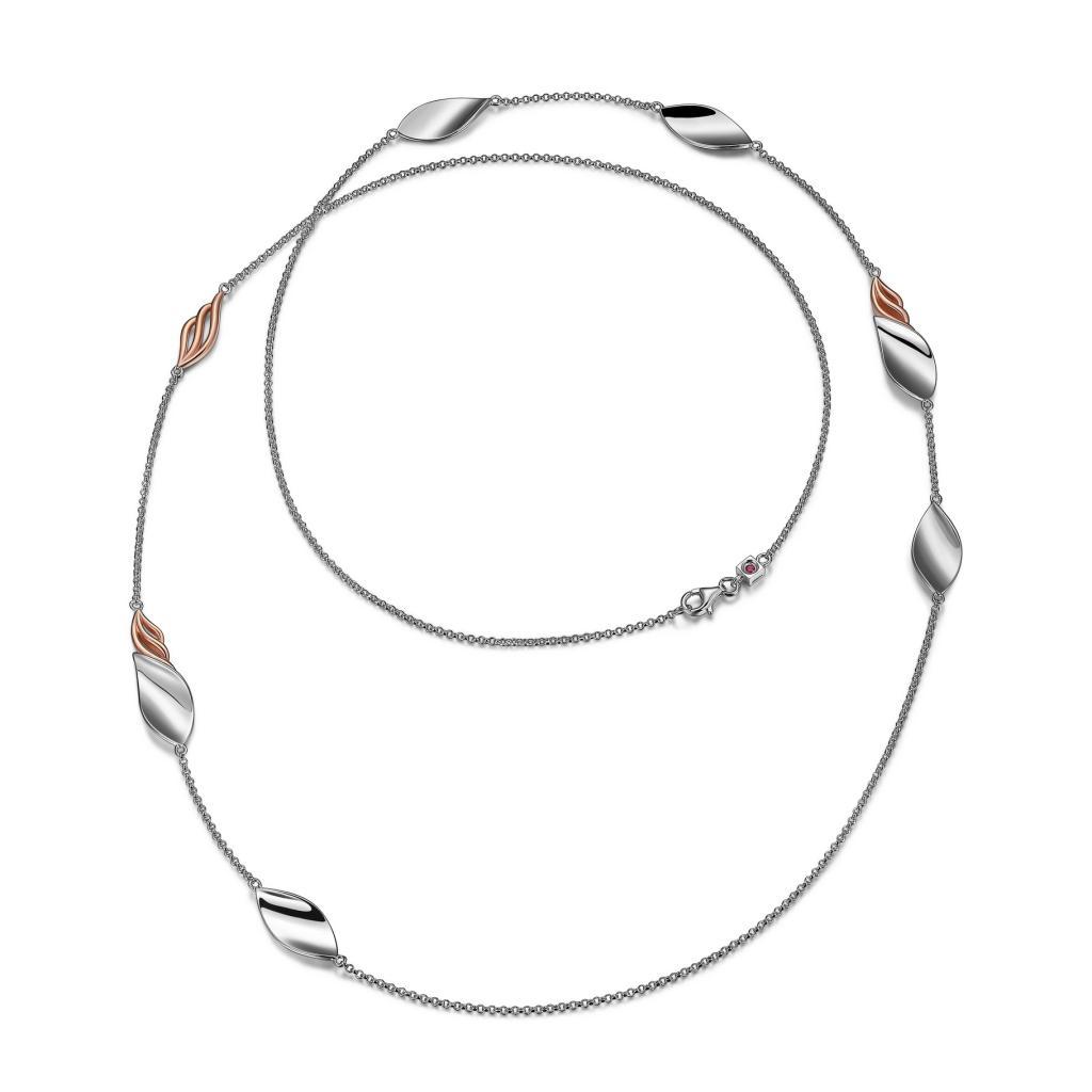 NR0LBBA-2T Rose Petal Long Station Two Tone Necklace