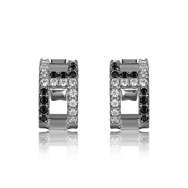 ER2LC8ZGK-W Sterling Silver Cubic Zirconia and Black Nano Hook Hoop Earring