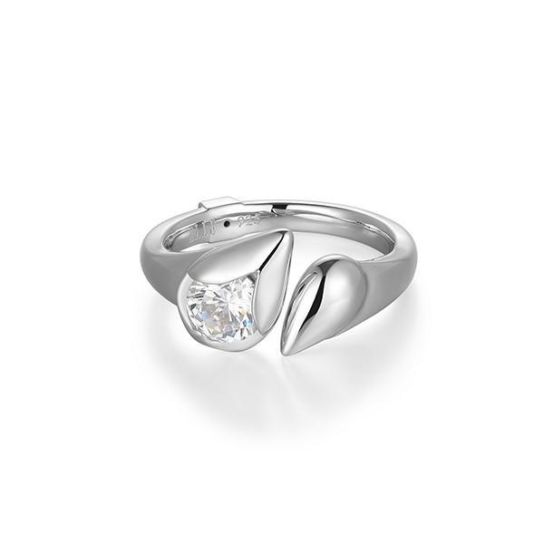 RR4LAKV00-W-7 Sterling Silver TULIP Cubic Zirconia Pear Shape Bypaas Open RIng Size 7