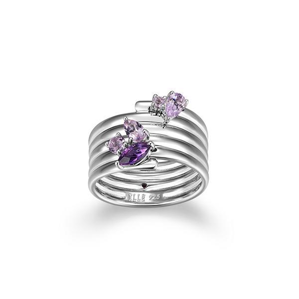 RR4LAJM13-W-7 Sterling Silver GODDESS Multi-Shape African And Brazil Amethyst Wide Ring Size 7